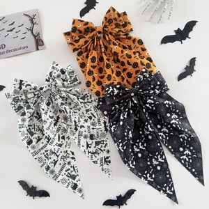 Barrette à cheveux pour femme avec imprimé citrouille et crâne d'Halloween, long ruban flottant, accessoire de coiffure pour fête et déguisement - Product Image 3