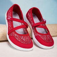 Chaussures décontractées en dentelle pour femmes, à enfiler, avec fermeture auto-agrippante, respirantes, ajourées, gris clair, confortables, faciles à porter, vente en gros, personnalisables