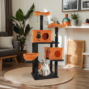 OEM ODM Bestseller Halloween-thema Luxe houten kattenboom met meerdere niveaus, kattencondo voor katten & honden, 2 schuilplaatsen, interactieve speeltjes - Product Image 2