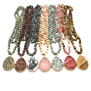 Hot Factory Multicolor Long Beaded Necklace Pendant Jewelry Women Bead Necklace Natural Stone