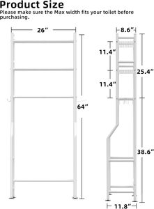 Étagères de salle de bain multifonctionnelles à 3 niveaux au-dessus des toilettes 1pc Étagères de toilette sans poinçon pour accessoires de salle de bain - Product Image 2
