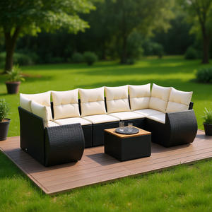 Conjunto de Sofás Modulares de Ratán PE Negro para Jardín, Muebles Resistentes para Exteriores con Cojines de Espuma de Alta Densidad - Product Image 2