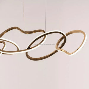 Lámpara colgante de 5 anillos de oro Irregular, luz <span class=keywords><strong>Led</strong></span> lineal, accesorios de iluminación de techo <span class=keywords><strong>Rectangular</strong></span> para comedor y <span class=keywords><strong>cocina</strong></span> - Product Image 4