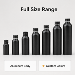 <b>Aluminum</b> <b>Bottle</b> 50ml 100ml 200ml Matte Black with Screw Cap for Essential Oil Aromatherapy Fragrance Cosmetic Packaging - Product Image 2