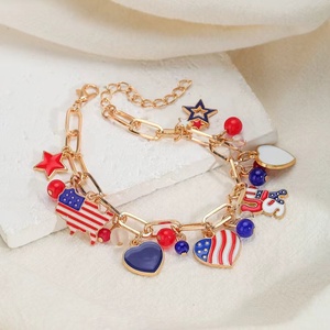 American Independence Day USA Flag Jewelry Sets for Women ,Holiday Colorful Enamel Heart Pentagram Pendant Earrings <b>Bracelet</b> - Product Image 4