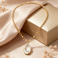 Ensemble de colliers superposés en acier inoxydable, style rétro français tendance, avec perles de pierre naturelle colorées, plaqué or 18 carats, corde et nacre géométrique