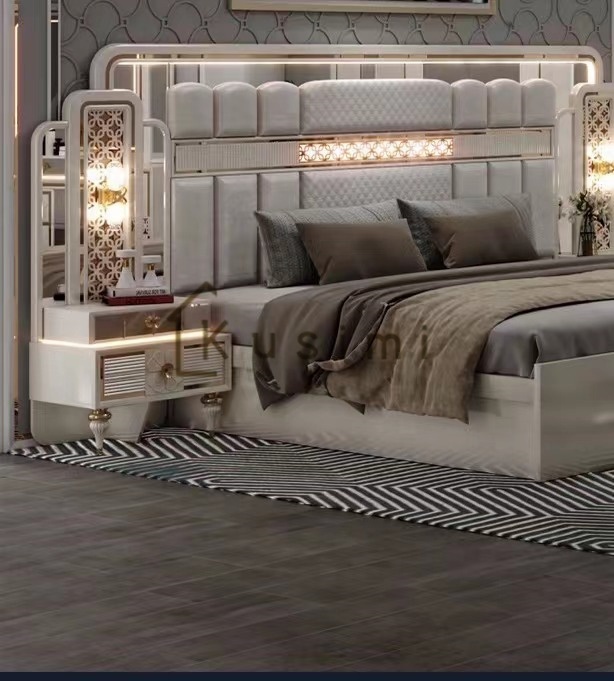 bedroom with lights furniture