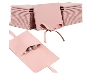 Bolsa para embalagem de joias, venda no atacado de luxo rosa laço microfibra camurça pequena bolsa para embalagem de joias