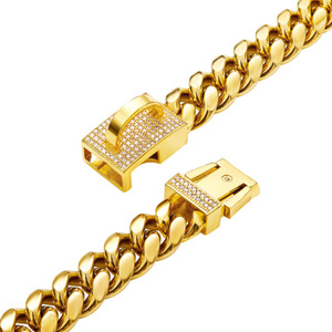 10mm/14mm <b>Dog</b> Diamond Stainless Steel Training Chain-Fashion Luxury Gold Cuban Link Print Pattern Sash Small <b>Bell</b> - Product Image 4