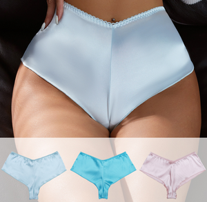 Mutandine da donna in seta ghiaccio traspiranti in poliestere senza cuciture a vita alta con superficie satinata - Product Image 3