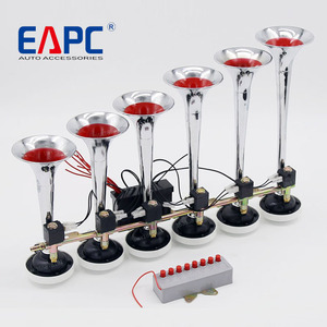 Corne à air pour camion de musique OE 317, chrome, 6 tuyaux, 8 sons, électronique, 12V ou 24V - Product Image 1