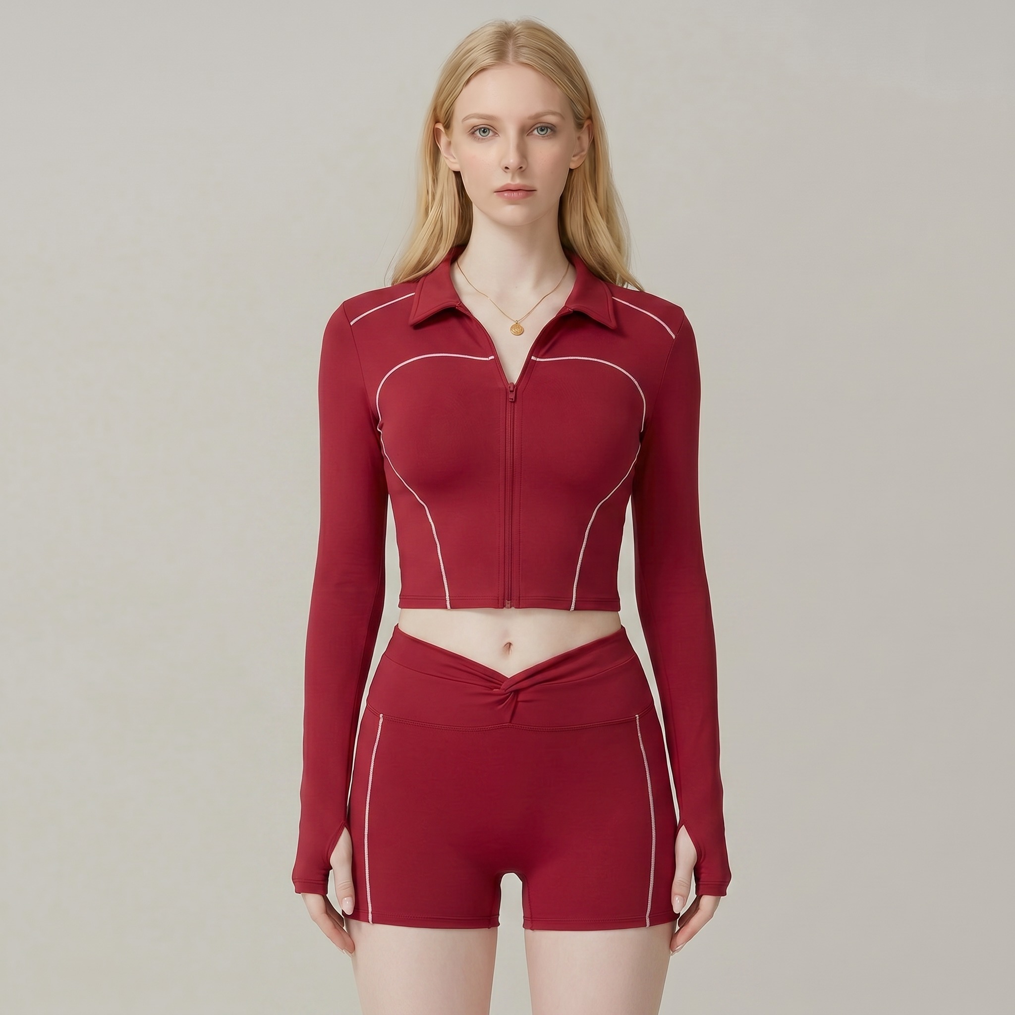 Seamless Lapel Slim-fit Yoga Top Stretchy Fitness Zip-up Sports Jacket with Full Sleeve
