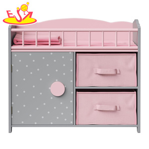 <span class=keywords><strong>Lit</strong></span> de poupée en bois réglable avec rangement, <span class=keywords><strong>lit</strong></span> de poupée à pois rose et gris pour jeux imaginatifs W06B157 - Product Image 1