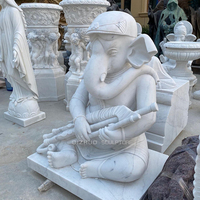 Sculpture en pierre naturelle extérieure religieuse marbre blanc seigneur hindou Ganesha Sculpture tête d'éléphant Statue de bouddha