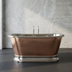 Baignoire ovale autoportante en cuivre finition brossée, écologique, de luxe, classique pour extérieur, pour salle de bain de villa, avec couvercle - Artisanat indien - Product Image 3