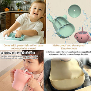 MHC Baby Tableware Eco-friendly Heat-Resistant Nontoxic Food Tray Silicone Baby Feeding <strong>Owl</strong> <strong>Plates</strong> 6-Piece Set Cup Bib Fork - Product Image 6