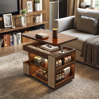 Table basse carrée de style moderne avec roulettes Table d'appoint mobile, rotative et réglable en hauteur Chariot de rangement pour salon