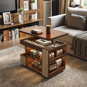 Modern Style square Coffee <strong>Table</strong> with Wheels Movable Rotatable and <strong>Height</strong> <strong>Adjustable</strong> Side <strong>Table</strong> Living Room Storage Cart - Product Image 5