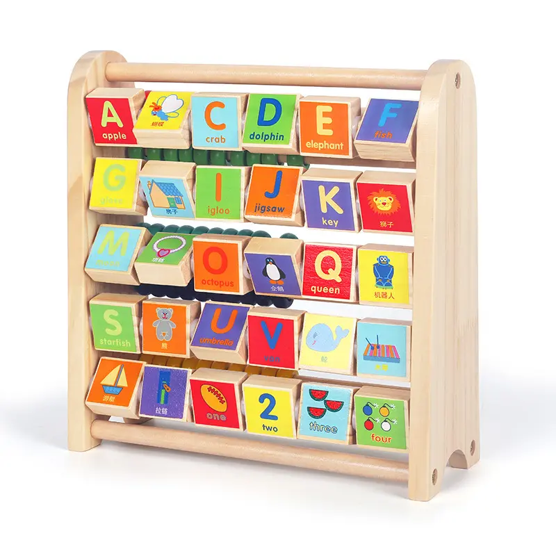 New style 2 in 1 learning block children's digital arithmetic combination abacus frame wooden letter cognitive toys for kids