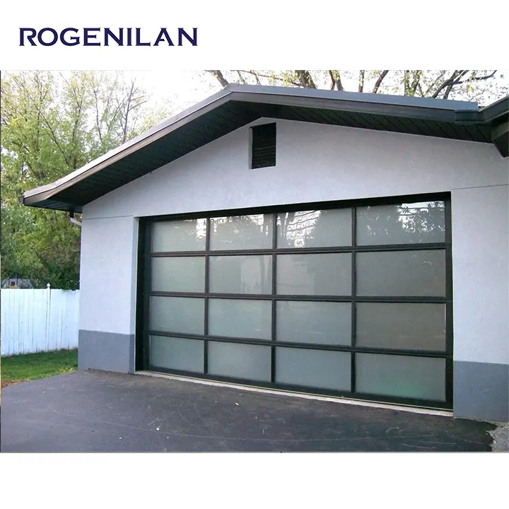 ROGENILANサプライヤーホットセールアルミ電気シャッターガレージドアハウス外装二重ガラスガレージドア