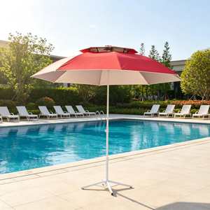 Parasol d'extérieur double de 150 cm avec logo personnalisé, armature en fibre de verre argentée, protection solaire promotionnelle pour plage et cour - Product Image 1