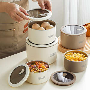 Office Workers Students 304 Stainless Steel Round Microwaveable Single-Tier Leak-Proof Sealed Portable Lunch <b>Box</b> 1-2L Capacity - Product Image 1