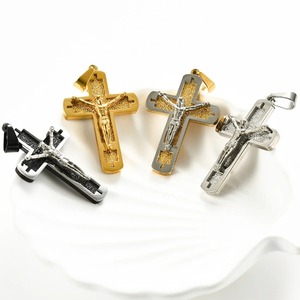 Collana con ciondolo a croce di Gesù in acciaio inossidabile, crocifisso religioso, amuleto di preghiera di <span class=keywords><strong>San</strong></span> Benedetto per uomo e donna, gioielli natalizi - Product Image 4