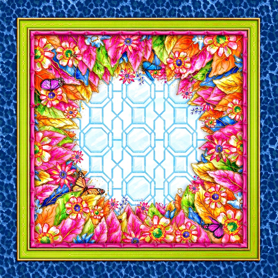 Artistic Purple American Mahjong Mat Vibrant Floral Border Print Non ...