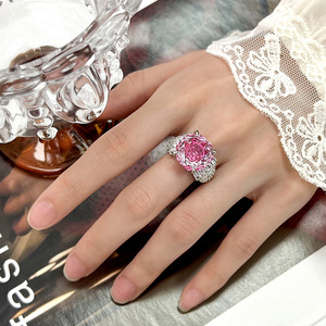 Vente en gros d'usine, bijoux de mode, cuivre écologique, zircon rose dégradé de 14 mm, grandes bagues ajustables tendance pour femmes - Product Image 6