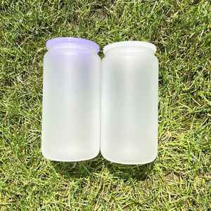 Gobelet en verre en forme de canette de bière, 16 oz, avec couvercles en PP, transparent givré, pour sublimation - Product Image 3