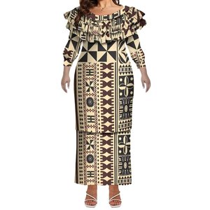 ชุดเดรสแขนยาวคอลูกเรือแบบโพลีเซียนออกแบบได้ตามต้องการชุดเดรส tonga puletasi ชุดเดรส samoan ptaha 2ชิ้น - Product Image 4