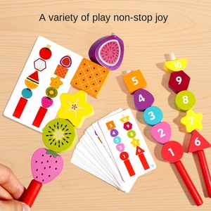 Jouets éducatifs Montessori pour enfants : Perles à enfiler fruits et chiffres, blocs de construction à empiler - Product Image 2