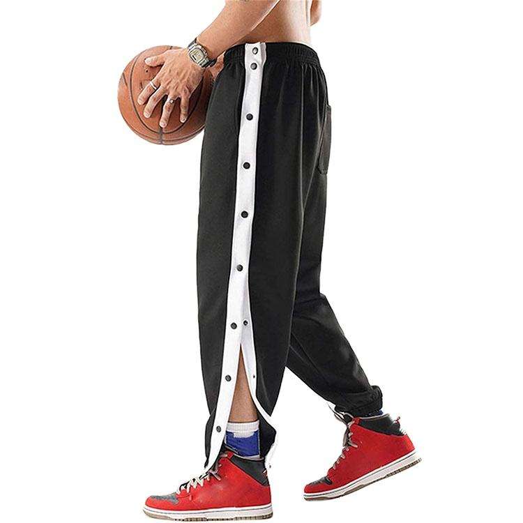 Wholesale Side Split Button up Trousers Men's Tear Away Basketball Pants  Active Workout Jogger Pants With Side Stripe for Men