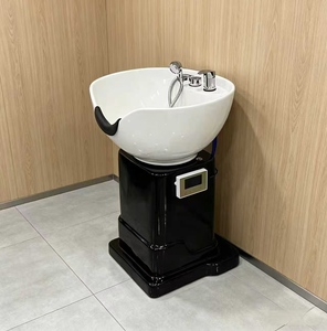 Lit de lavage capillaire vertical pour salon de coiffure, avec bac en céramique mobile et fonction de rinçage assis - Product Image 2