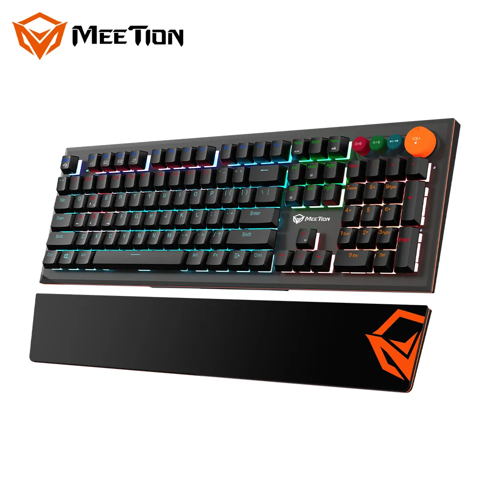 Meetion mk500 4 teclas de controle especial, cabo tipo c destacável, paleta iluminada de fundo para pc, teclado mecânico de jogos rgb