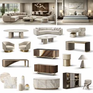 Luxury Customizable Modern Sofa Dining Table Office <b>Desk</b> Storage <b>Cabinet</b> Wood Carved Design Marble Gold Accents for Living Room - Product Image 1