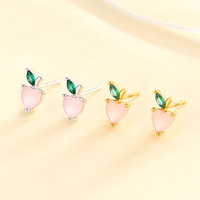 Schattige S925 zilveren roze zirkoon fruit oorringen 925 sterling zilver fruit oorringen