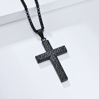 Collier Croix Chrétienne Vintage POYA en Acier Inoxydable Argenté, Doré et Noir, Martelé, pour Homme – Anniversaire, Fiançailles