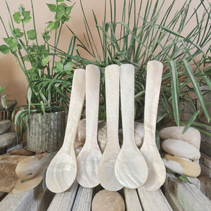 Cucchiaio in Madreperla Naturale 13cm con Logo Personalizzato, Manico Corto Ecologico, Raffinato Rosa Bianco Classico, Caffè Guangdong - Product Image 3