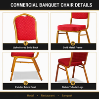 Chaise de banquet événementielle moderne et portable, empilable, avec support transversal en finition dorée durable, structure métallique, couleurs de tissu personnalisables