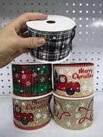 Vente en gros de ruban de chanvre de Noël à carreaux rouges et verts à bord filaire ruban de bord sonique pour la décoration de fête