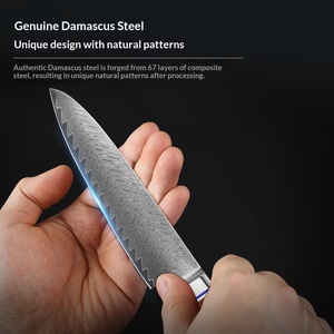 Couteau de chef Damas ambidextre en bois, importé de Chine, avec cœur en acier AUS-10, semi-fait main, traité thermiquement, style occidental pour la cuisine - Product Image 4