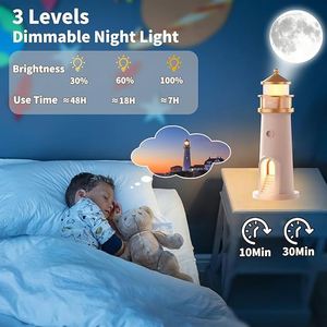 Modern LED Night <b>Light</b> Speaker Projection Touch Control Battery Operated Warm White Dimmable ABS Kids Bedroom Living Room Home - Product Image 3