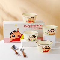 Crayon Shin-chan, ensemble de 4 bols à riz en céramique, coffret cadeau pour couple, famille, vaisselle de table, boîte cadeau