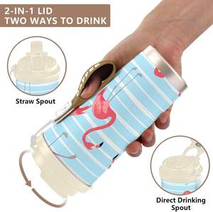 Flamant rose <span class=keywords><strong>sur</strong></span> rayures bleues isolé en acier inoxydable gobelet coffre tasse à café avec couvercle tirer Stock poignée sangle forme cylindrique - Product Image 5
