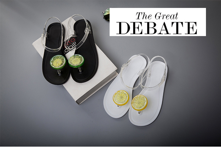 Summer Lemon Flat Heel Women Sandals Sweet Jelly Beach Shoes Student Girls Clip Toe Sandals
