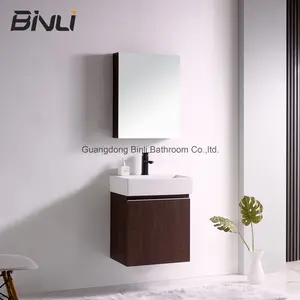 작은 크기 호두 화장대 욕실 현대 벽걸이 캐비닛 세면대 단일 아트 세라믹 분지 및 거울