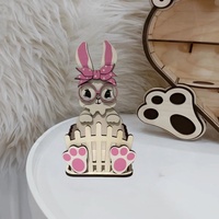 Porte-panier de Pâques moderne en bois imprimé UV, motif lapin mignon, décoration artisanale pour bonbons et œufs de mariage