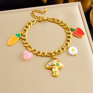 Fashion Charm Bracelet Zinc Alloy Carrot Mushroom Flower Pendant Colorful Rhinestone Jewelry For Women Girls - Product Image 1