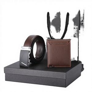 Corporate Gift Men's Automatic Belt and <b>Wallet</b> Set with Copper Buckle Cow Hide Leather Waterproof Durable Two-Piece Gift Box - Product Image 2